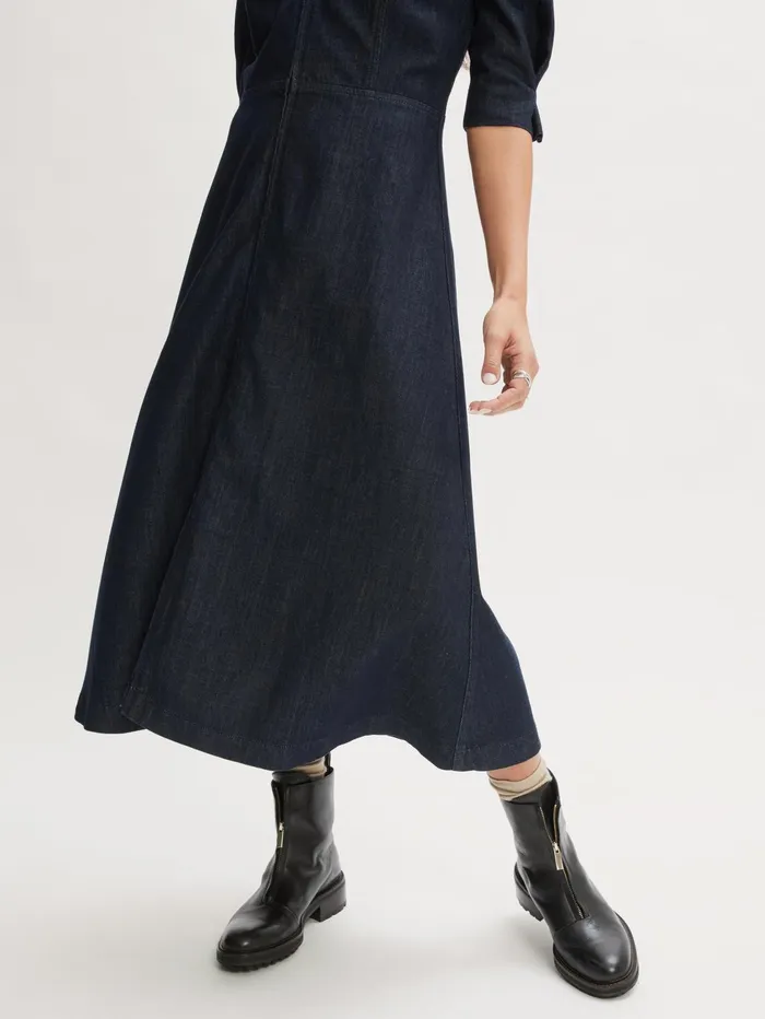 Jigsaw Dresses and Jumpsuits Women Denim Zip Front Midi Dress Blue
