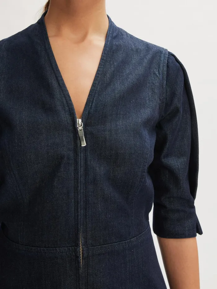 Jigsaw Dresses and Jumpsuits Women Denim Zip Front Midi Dress Blue