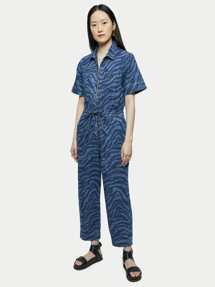 Jigsaw Dresses and Jumpsuits Women Zebra Denim Belted Jumpsuit Blue