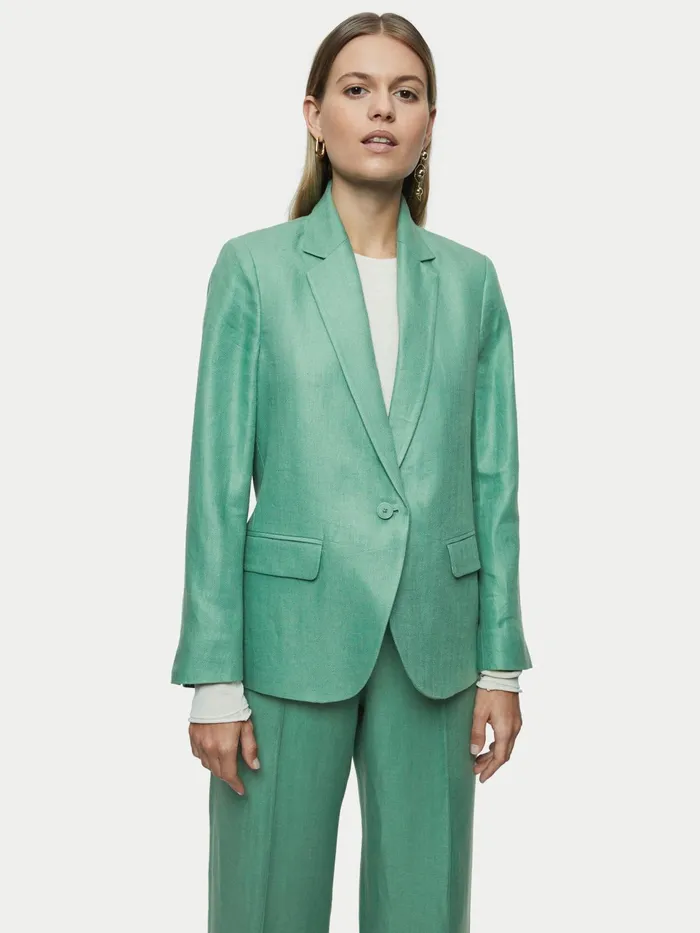Jigsaw Jackets Women Linen Herringbone Brook Blazer Green
