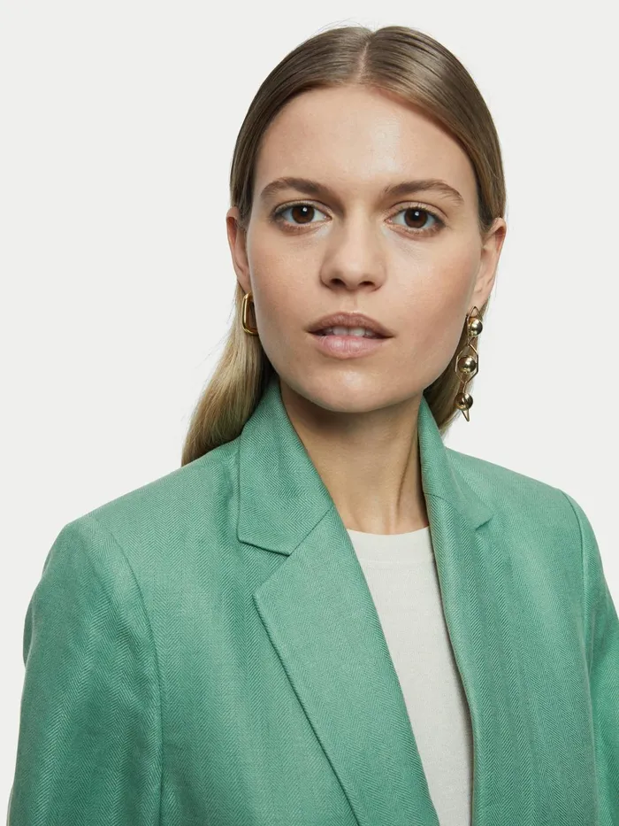 Jigsaw Jackets Women Linen Herringbone Brook Blazer Green