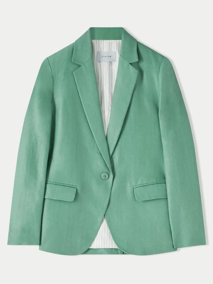Jigsaw Jackets Women Linen Herringbone Brook Blazer Green