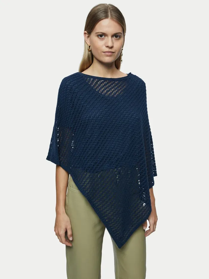 Jigsaw Knitwear and Cashmere Women Linen Lace Knitted Poncho Blue