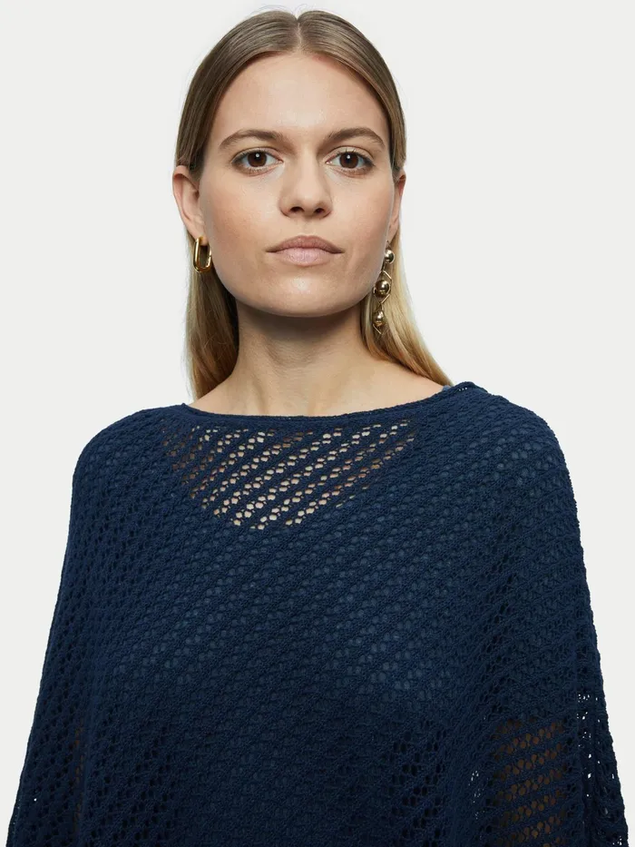 Jigsaw Knitwear and Cashmere Women Linen Lace Knitted Poncho Blue