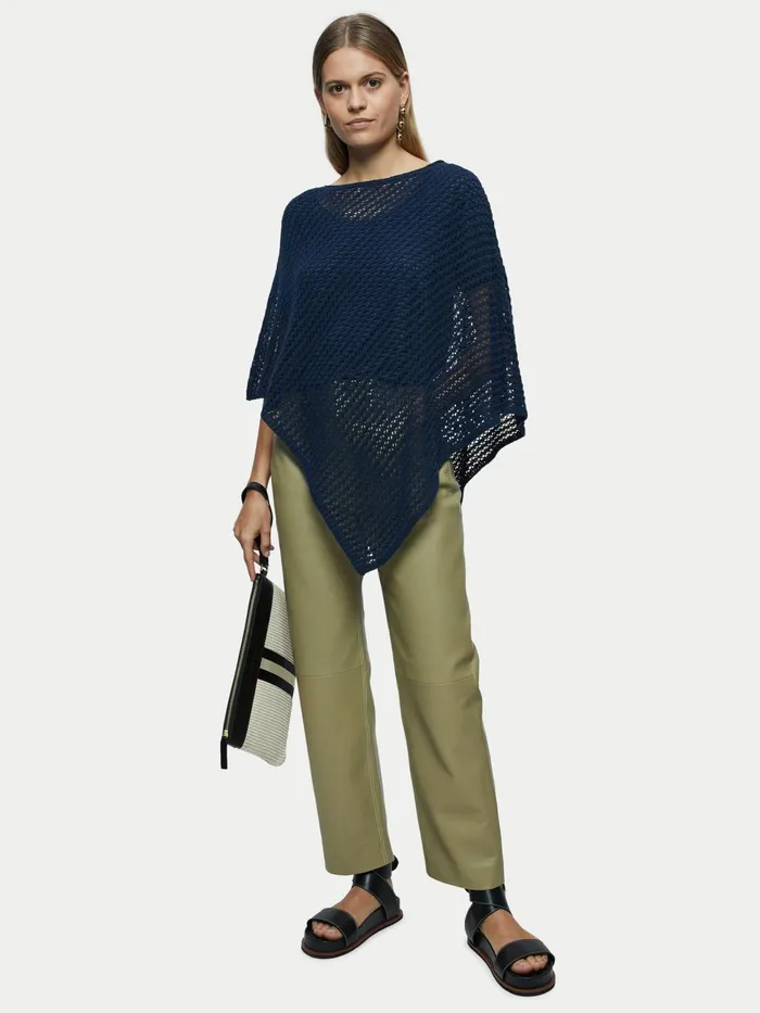 Jigsaw Knitwear and Cashmere Women Linen Lace Knitted Poncho Blue