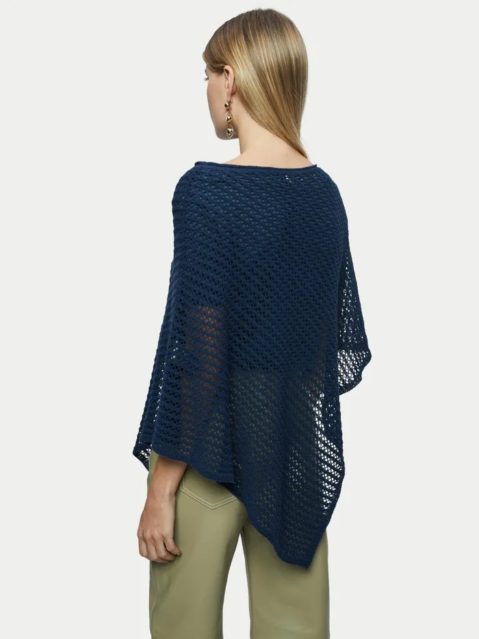 Jigsaw Knitwear and Cashmere Women Linen Lace Knitted Poncho Blue
