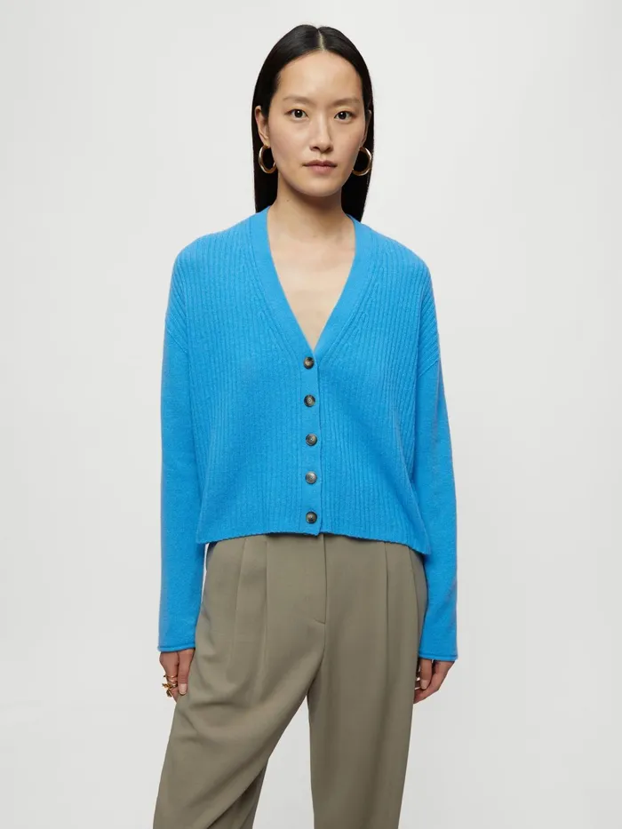 Jigsaw Knitwear and Cashmere Women Merino Cashmere Rib Cardigan Blue