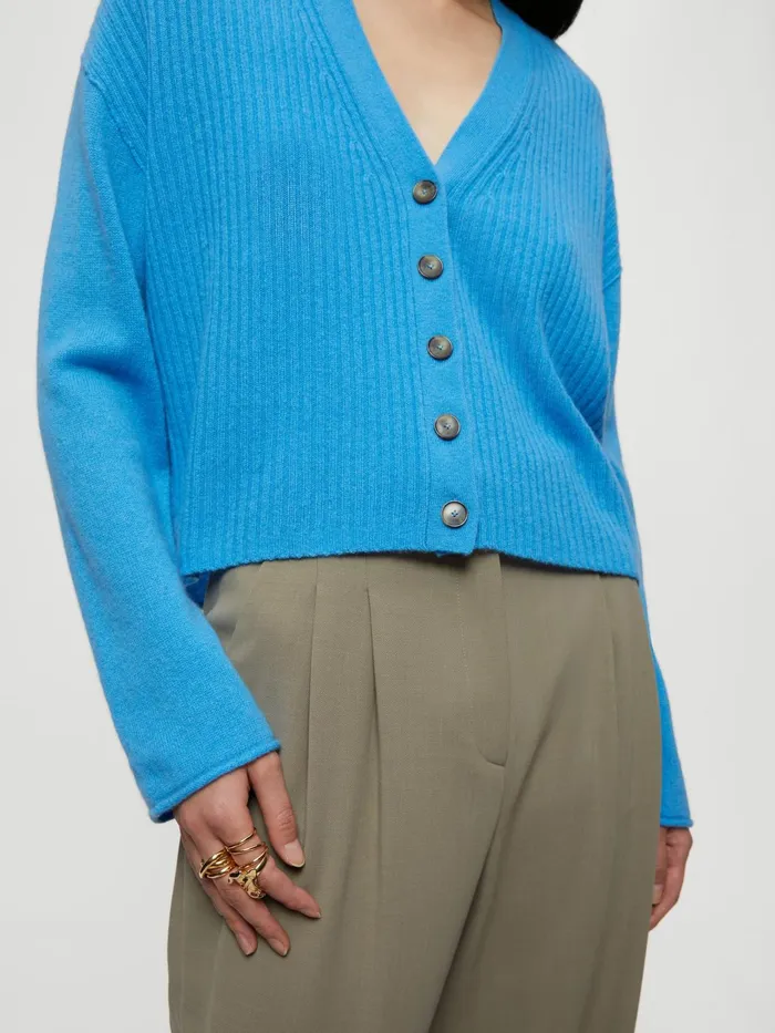 Jigsaw Knitwear and Cashmere Women Merino Cashmere Rib Cardigan Blue