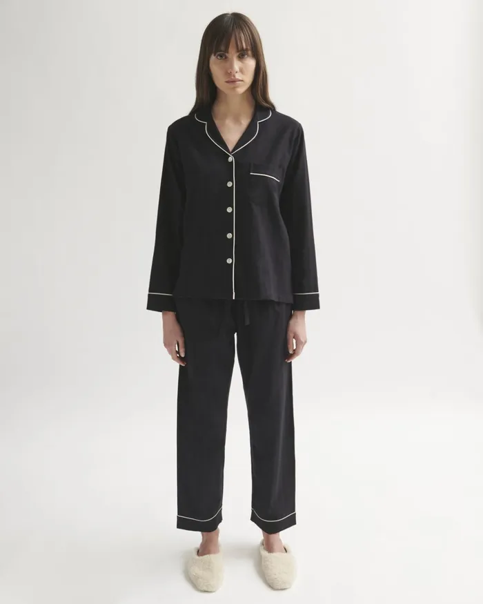 Jigsaw Pyjamas and Loungewear Women Cotton Herringbone Pyjama Blue