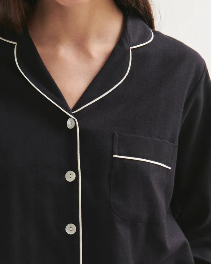 Jigsaw Pyjamas and Loungewear Women Cotton Herringbone Pyjama Blue