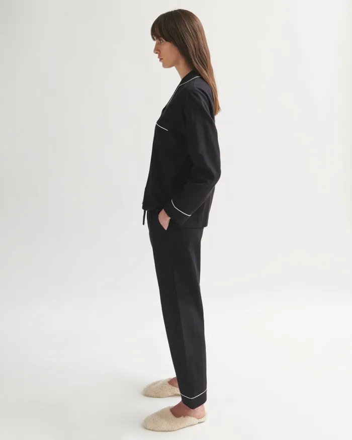 Jigsaw Pyjamas and Loungewear Women Cotton Herringbone Pyjama Blue