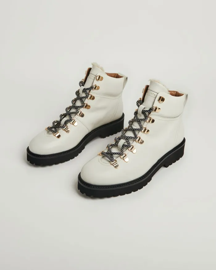Jigsaw Shoes and Sandals Women Burnham Leather Lace Up Boot Cream