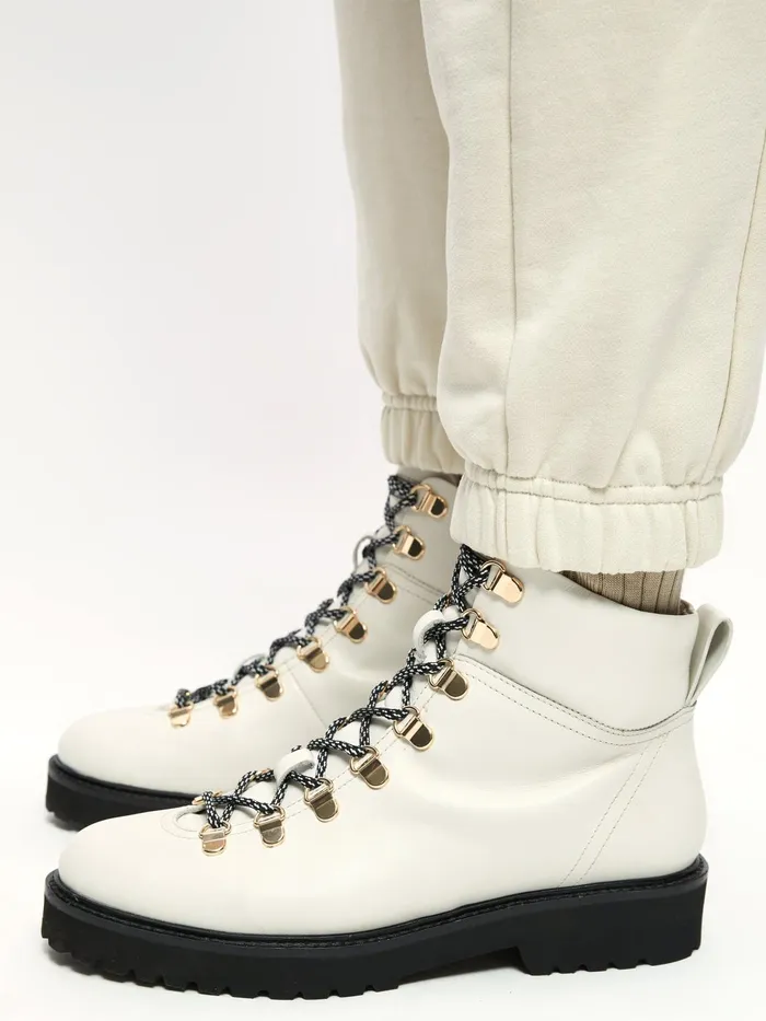 Jigsaw Shoes and Sandals Women Burnham Leather Lace Up Boot Cream
