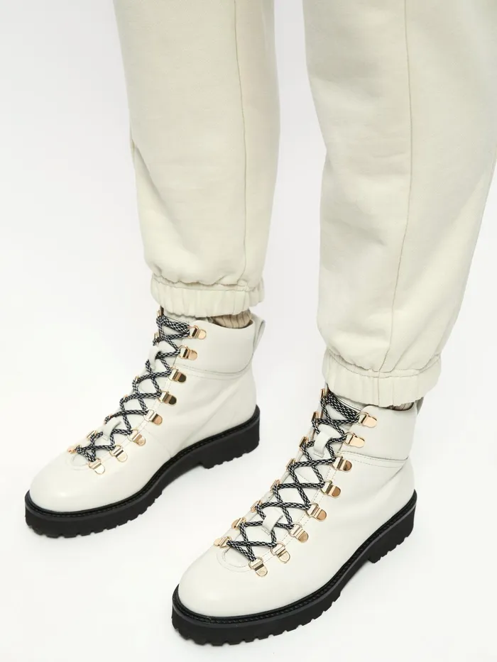Jigsaw Shoes and Sandals Women Burnham Leather Lace Up Boot Cream