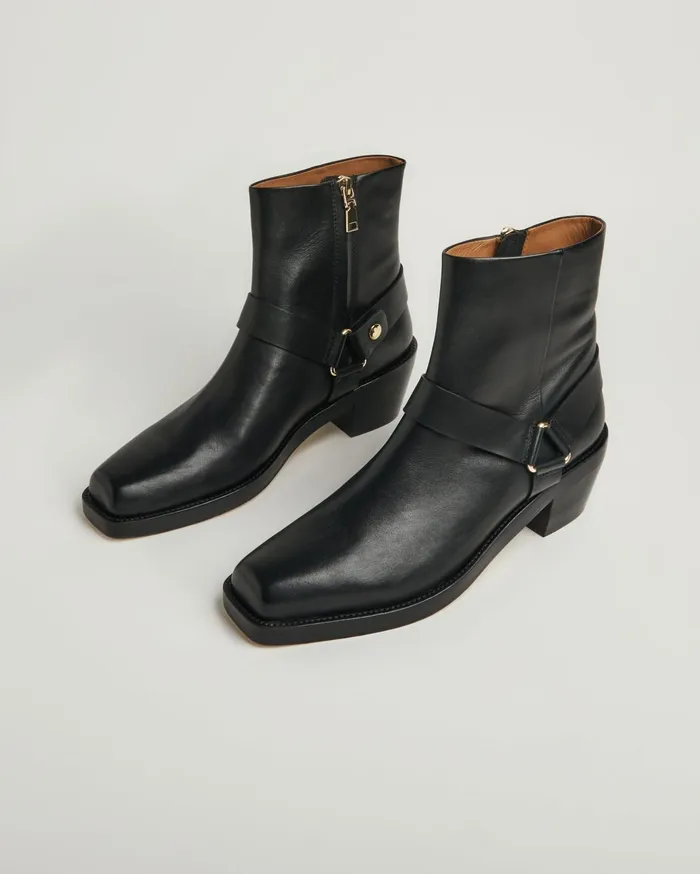 Jigsaw Shoes and Sandals Women Cavalry Leather Biker Boot Black