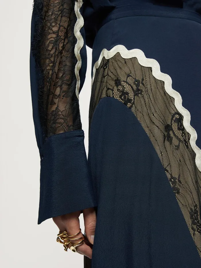 Jigsaw Skirts Women Mixed Lace Trim Skirt Blue