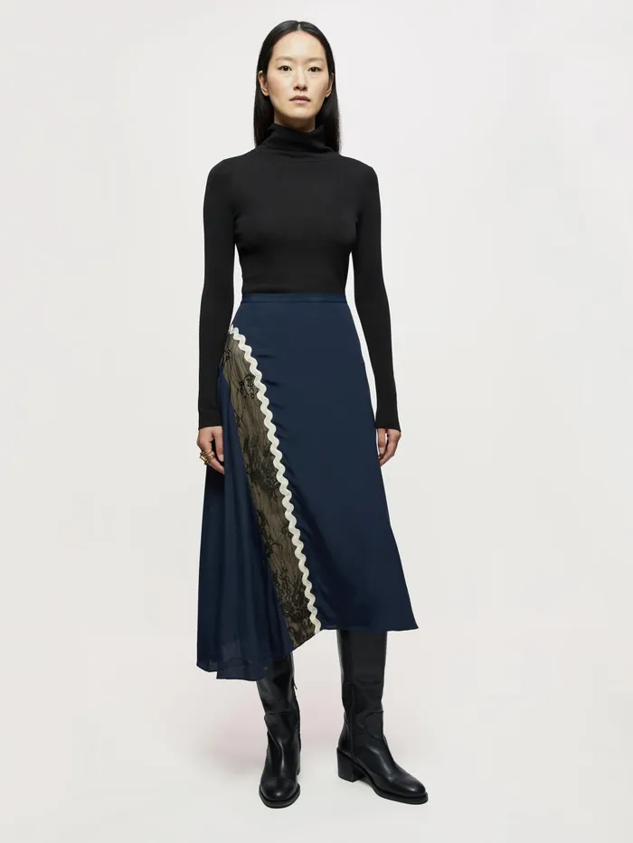 Jigsaw Skirts Women Mixed Lace Trim Skirt Blue