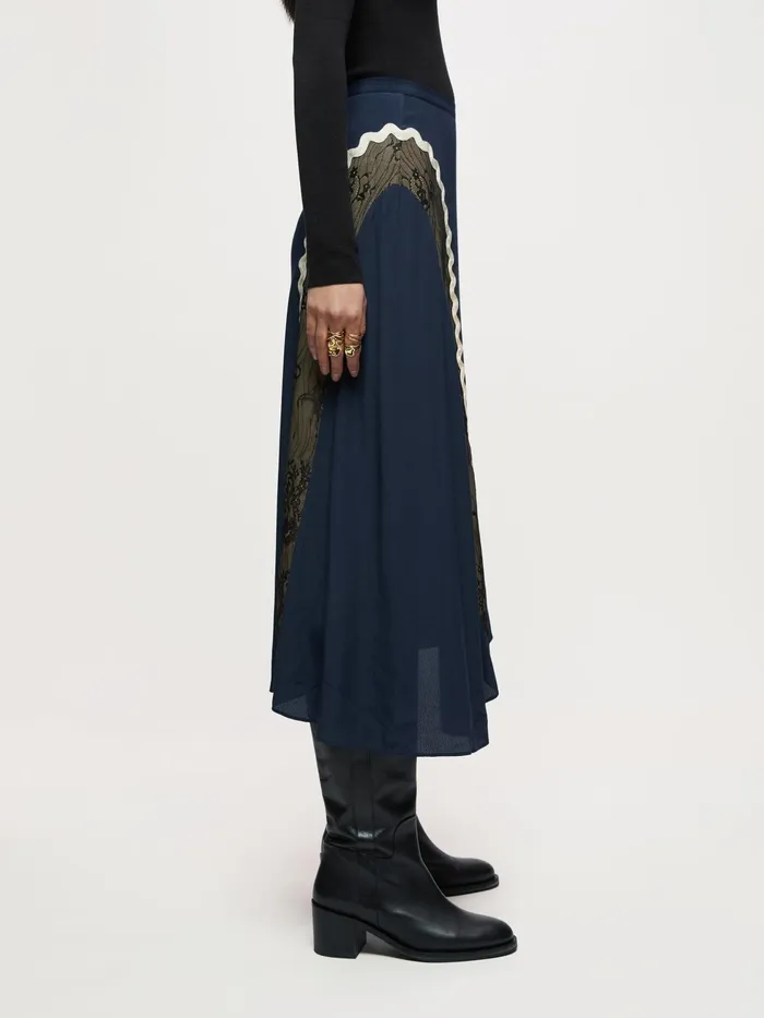 Jigsaw Skirts Women Mixed Lace Trim Skirt Blue