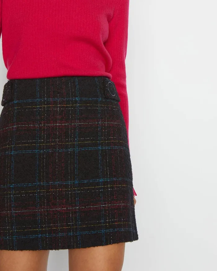 Jigsaw Skirts Women Multi Colour Check Mini Skirt Black
