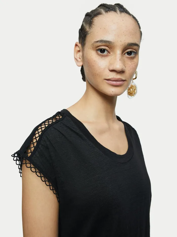 Jigsaw Tshirts Women Linen Circle Trim Tshirt Black