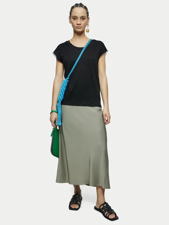 Jigsaw Tshirts Women Linen Circle Trim Tshirt Black