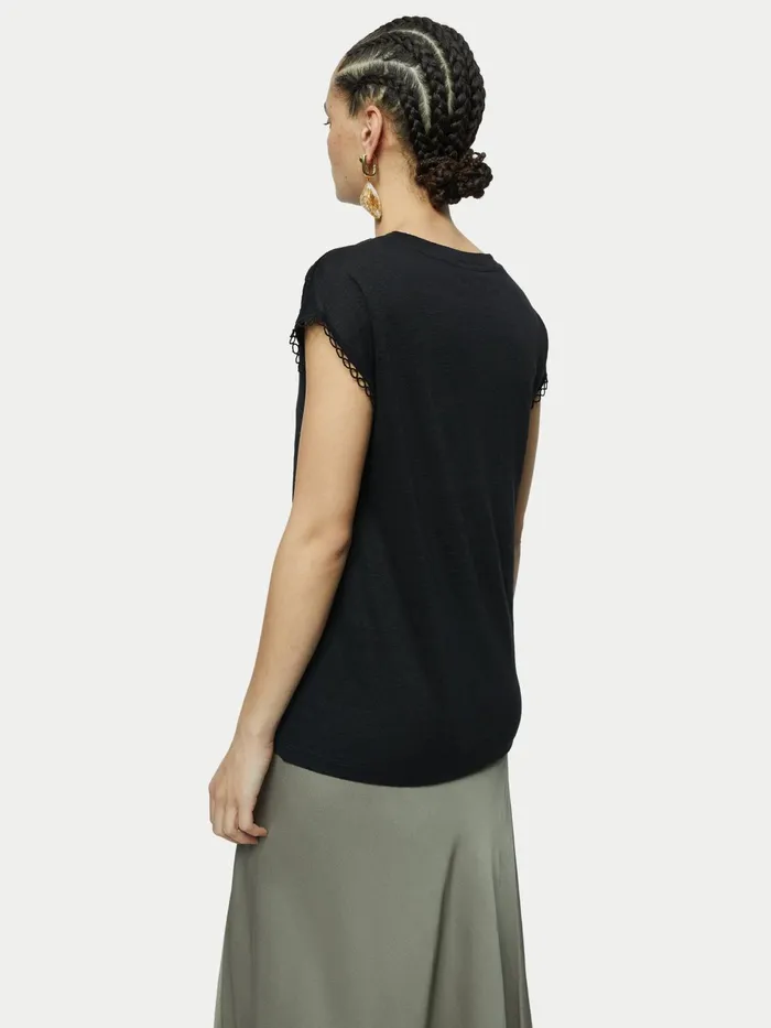 Jigsaw Tshirts Women Linen Circle Trim Tshirt Black