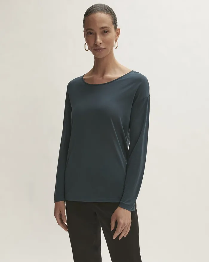Jigsaw Tshirts Women Lyocell Long Sleeve Tee Blue
