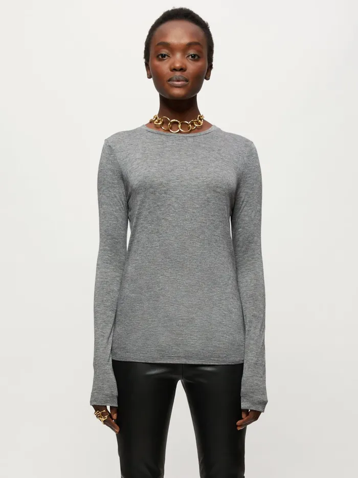 Jigsaw Tshirts Women Lyocell Wool Crew Neck Tee Grey