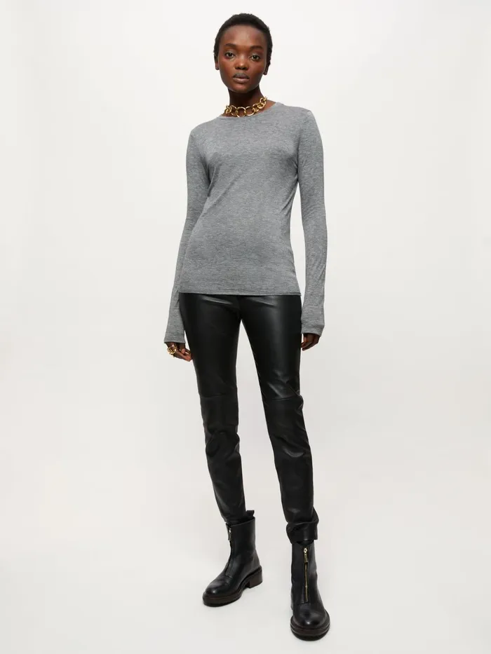 Jigsaw Tshirts Women Lyocell Wool Crew Neck Tee Grey