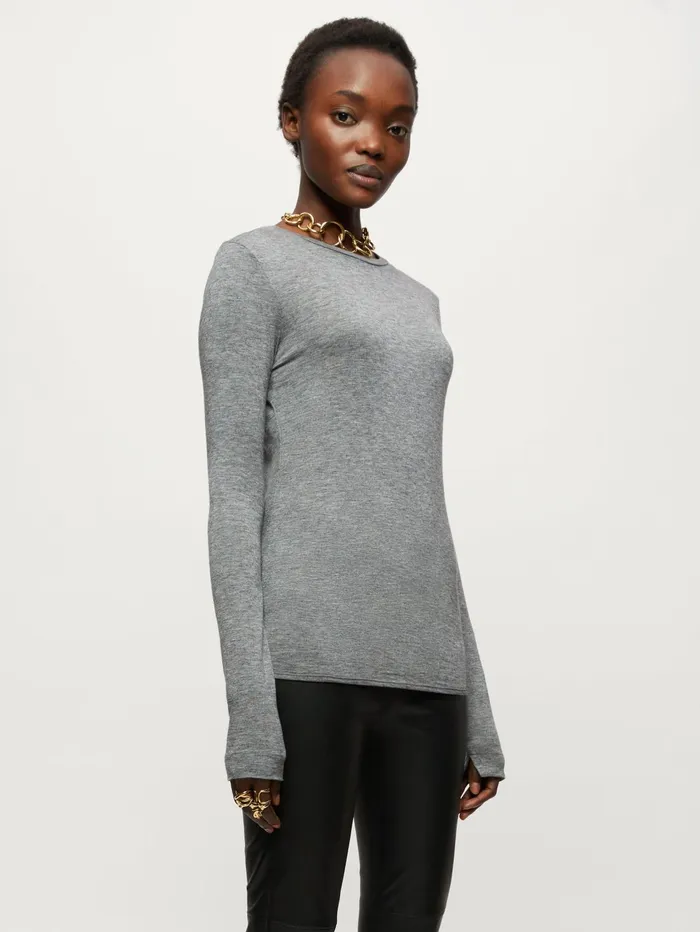 Jigsaw Tshirts Women Lyocell Wool Crew Neck Tee Grey