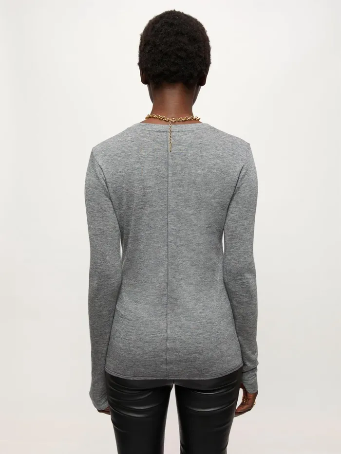 Jigsaw Tshirts Women Lyocell Wool Crew Neck Tee Grey