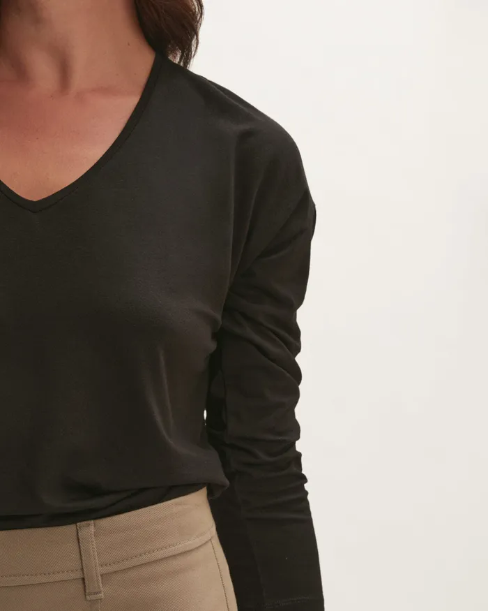 Jigsaw Tshirts Women Viscose V Neck Long Sleeve Tee Black