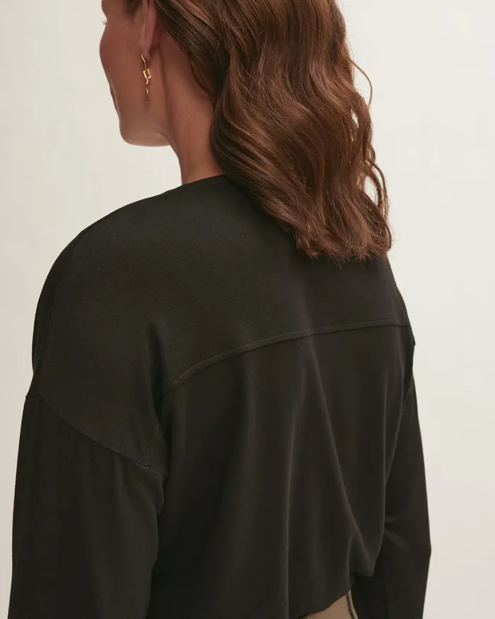 Jigsaw Tshirts Women Viscose V Neck Long Sleeve Tee Black