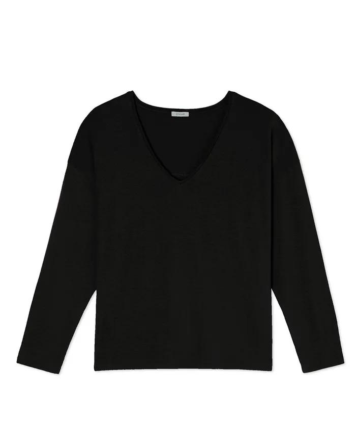 Jigsaw Tshirts Women Viscose V Neck Long Sleeve Tee Black