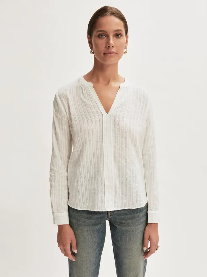 Jigsaw Tops Women Cotton Dobby Casual Shirt White