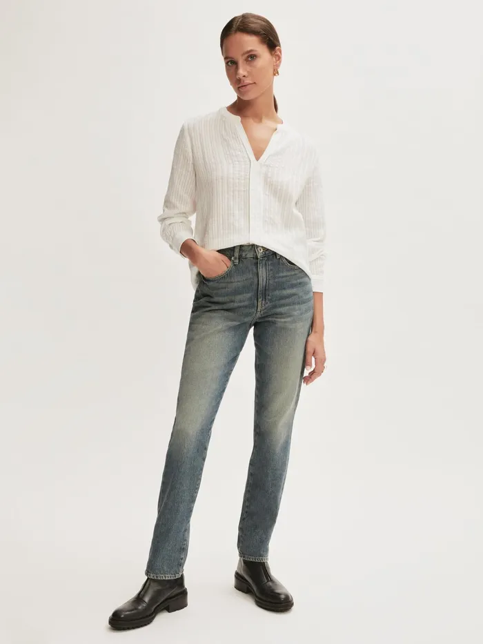Jigsaw Tops Women Cotton Dobby Casual Shirt White