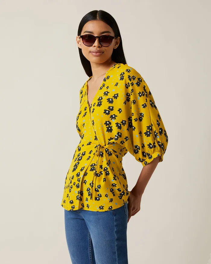 Jigsaw Tops Women Drifting Ditsy Wrap Blouse Yellow