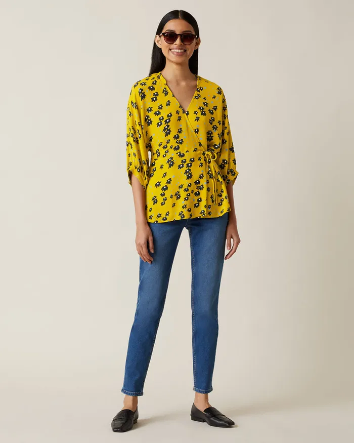 Jigsaw Tops Women Drifting Ditsy Wrap Blouse Yellow