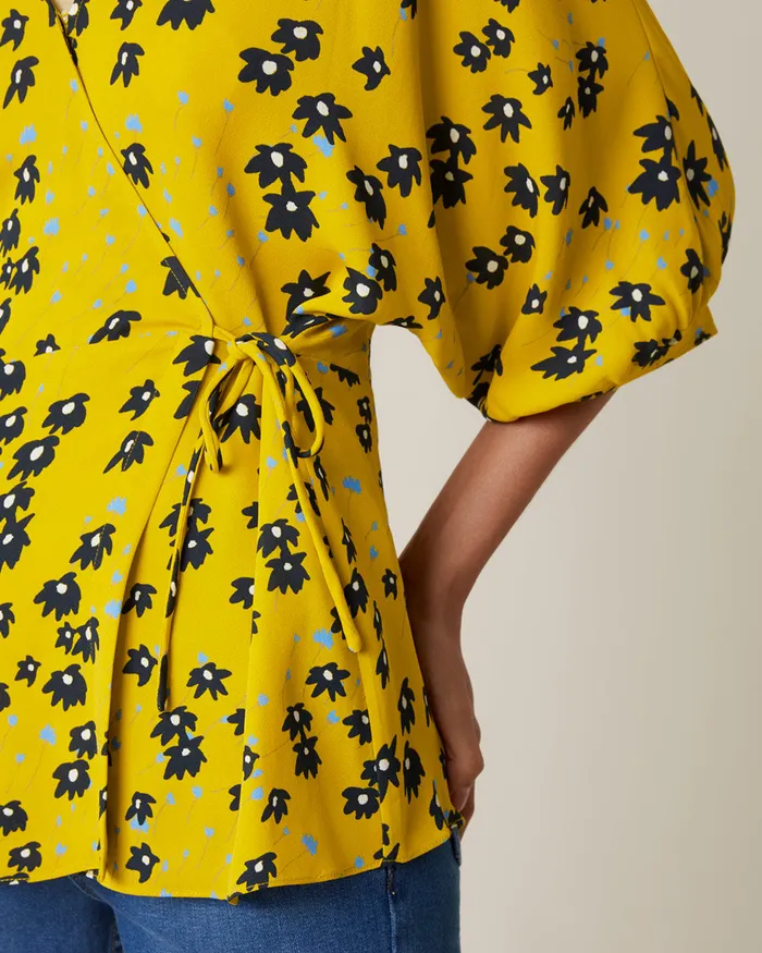 Jigsaw Tops Women Drifting Ditsy Wrap Blouse Yellow