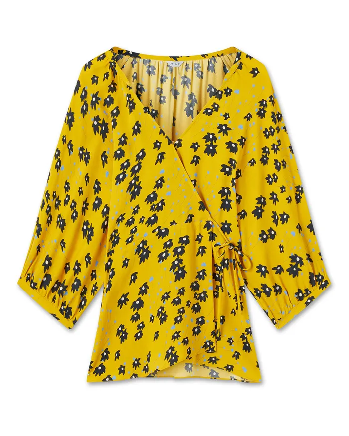 Jigsaw Tops Women Drifting Ditsy Wrap Blouse Yellow
