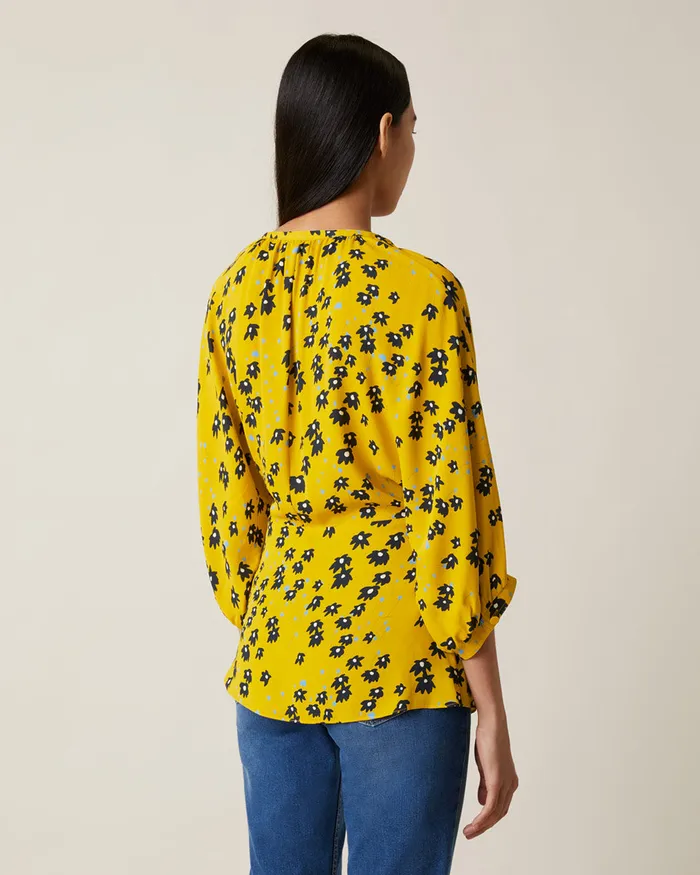 Jigsaw Tops Women Drifting Ditsy Wrap Blouse Yellow