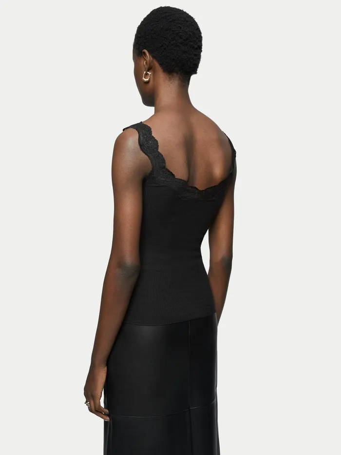 Jigsaw Tops Women Lace Trim Vest Black