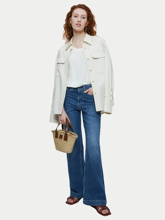 Jigsaw Tops Women Linen Circle Trim Tshirt Cream