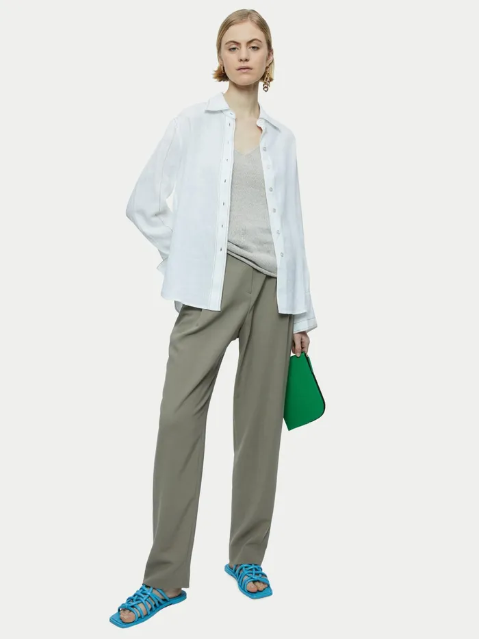 Jigsaw Tops Women Linen Stitch Detail Shirt White