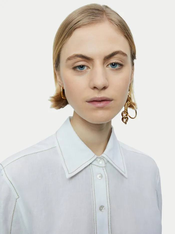 Jigsaw Tops Women Linen Stitch Detail Shirt White