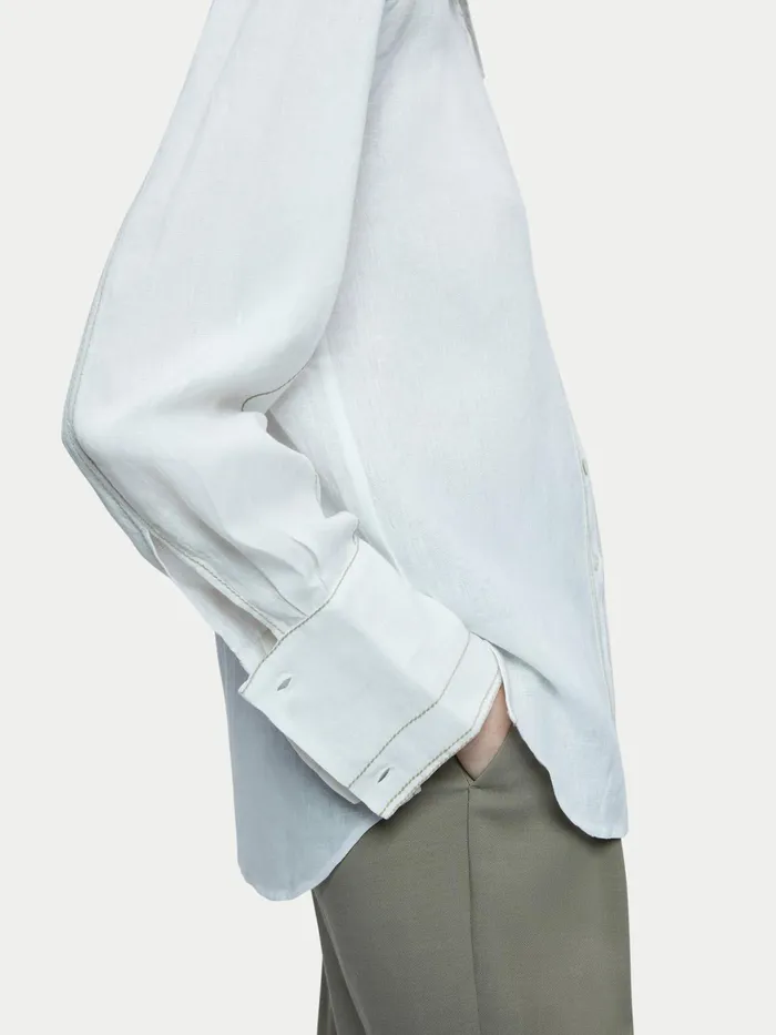 Jigsaw Tops Women Linen Stitch Detail Shirt White
