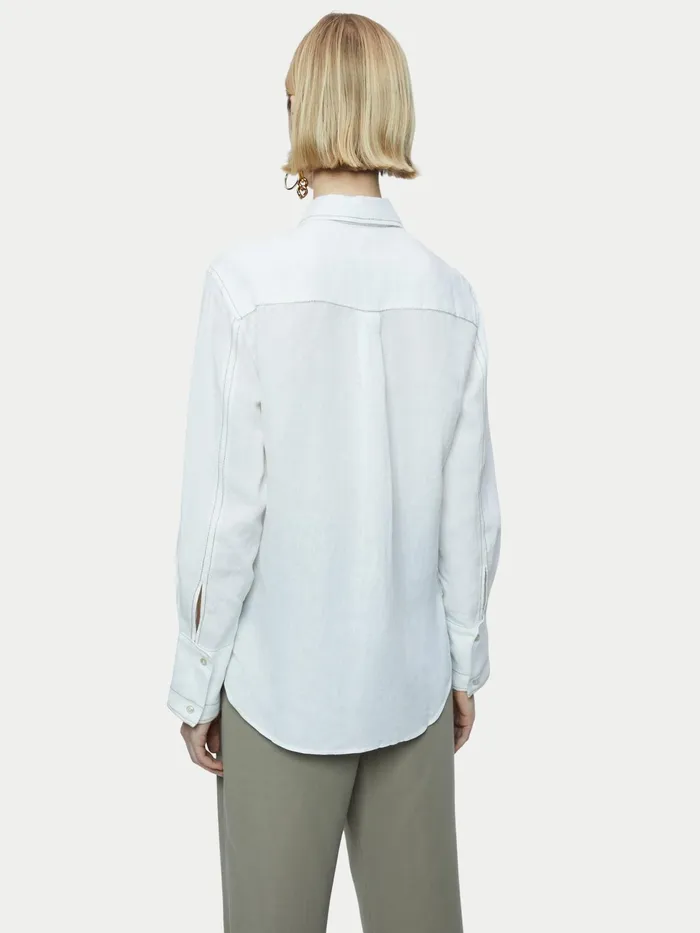 Jigsaw Tops Women Linen Stitch Detail Shirt White