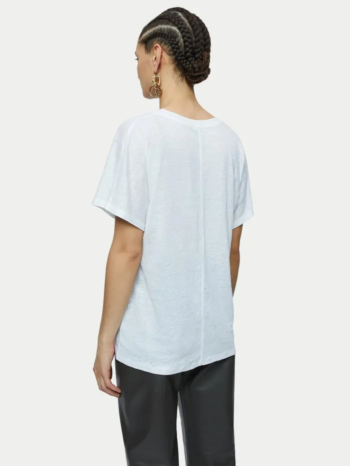 Jigsaw Tops Women Linen V Neck Short Sleeve Tee White