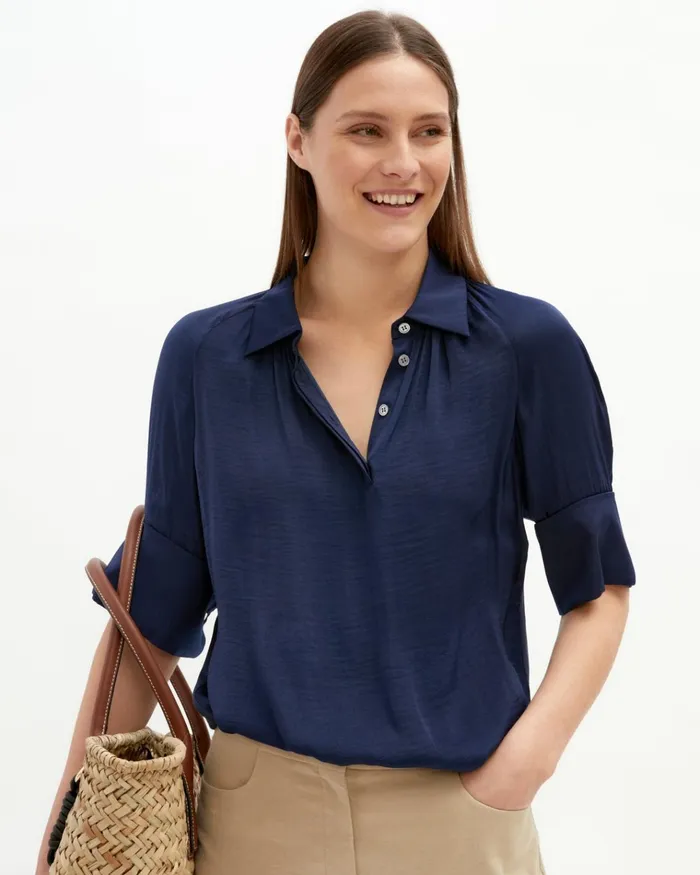 Jigsaw Tops Women Satin Front Collar Top Purple