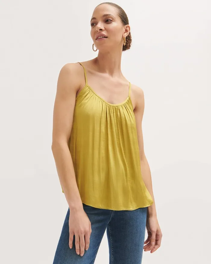 Jigsaw Tops Women Satin Gathered Cami Green